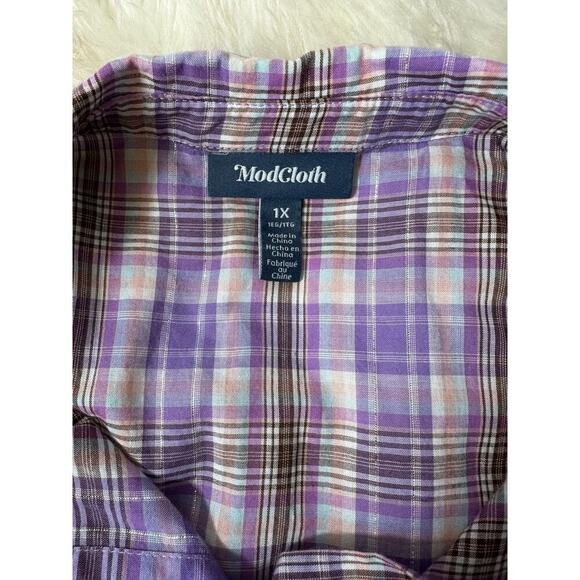 ModCloth Plaid To Know You Shirt Dress Plus Size 1X Purple Lavender - Picture 11 of 16